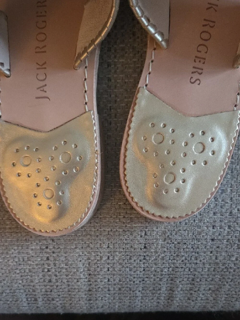Jack Rogers Metallic Gold Embroidered Champagne Thong Sandals